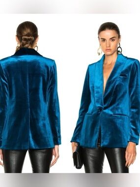Self-Portrait Velvet Blazer Jacket in Peacock Blue Size Small